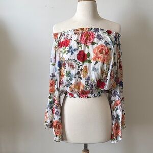 Vici Multicolor Floral Off-Shoulder Top with Bell Sleeves